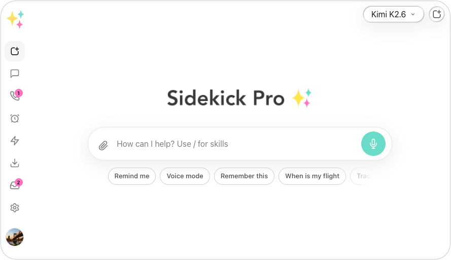 The Sidekick Pro app, ready for a request