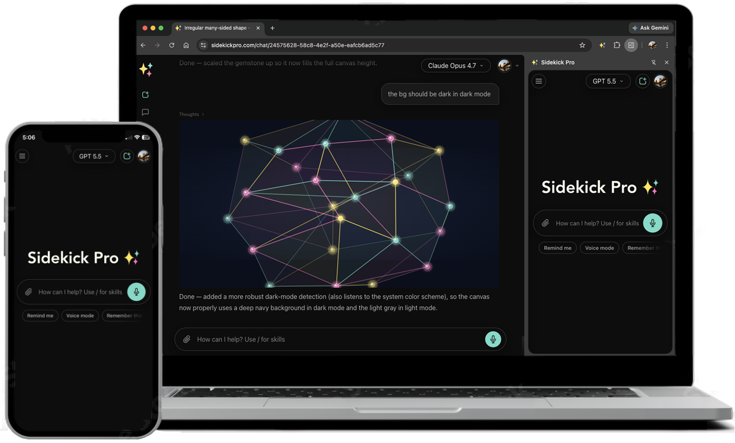 Sidekick Pro running on phone and laptop